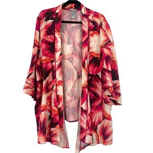 Catherine’s Pink Floral Tropical Linen Blend Open Front Cardigan Topper 3x